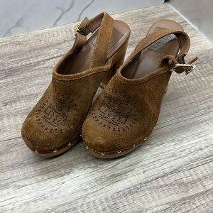 Tori Burch leather clogs/ mules with wooden heel and rubber sole